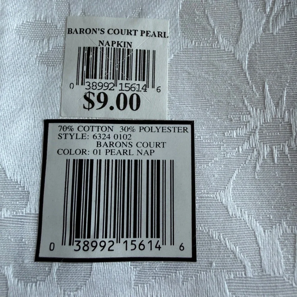 NWT Vintage Waterford Linens Set of 6 Napkins White Pearl Damask Barons Court‎